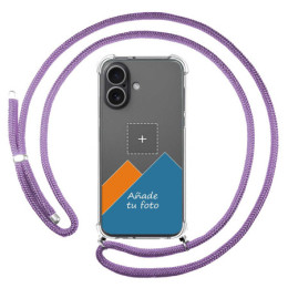 Personaliza tu Funda Colgante Transparente para Iphone 17 (6.3) con Cordon Morado Dibujo Personalizada