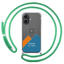Personaliza tu Funda Colgante Transparente para Iphone 17 (6.3) con Cordon Verde Agua Dibujo Personalizada