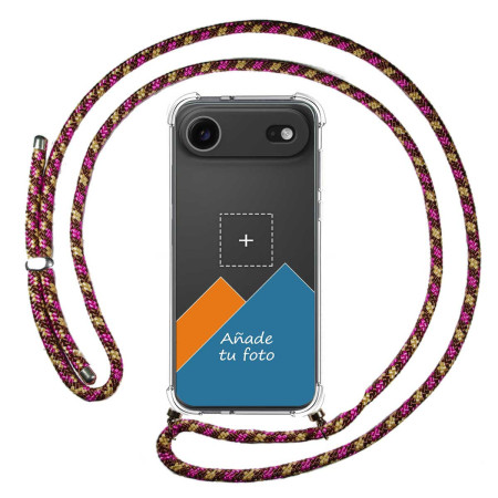 Personaliza tu Funda Colgante Transparente para Iphone 17 Air (6.5) con Cordon Rosa / Dorado Dibujo Personalizada