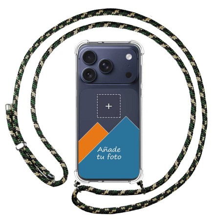 Personaliza tu Funda Colgante Transparente para Iphone 17 Pro (6.3) con Cordon Verde / Dorado Dibujo Personalizada