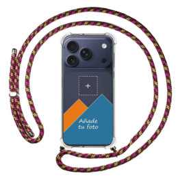 Personaliza tu Funda Colgante Transparente para Iphone 17 Pro (6.3) con Cordon Rosa / Dorado Dibujo Personalizada