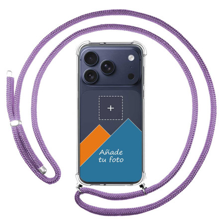 Personaliza tu Funda Colgante Transparente para Iphone 17 Pro Max (6.9) con Cordon Morado Dibujo Personalizada