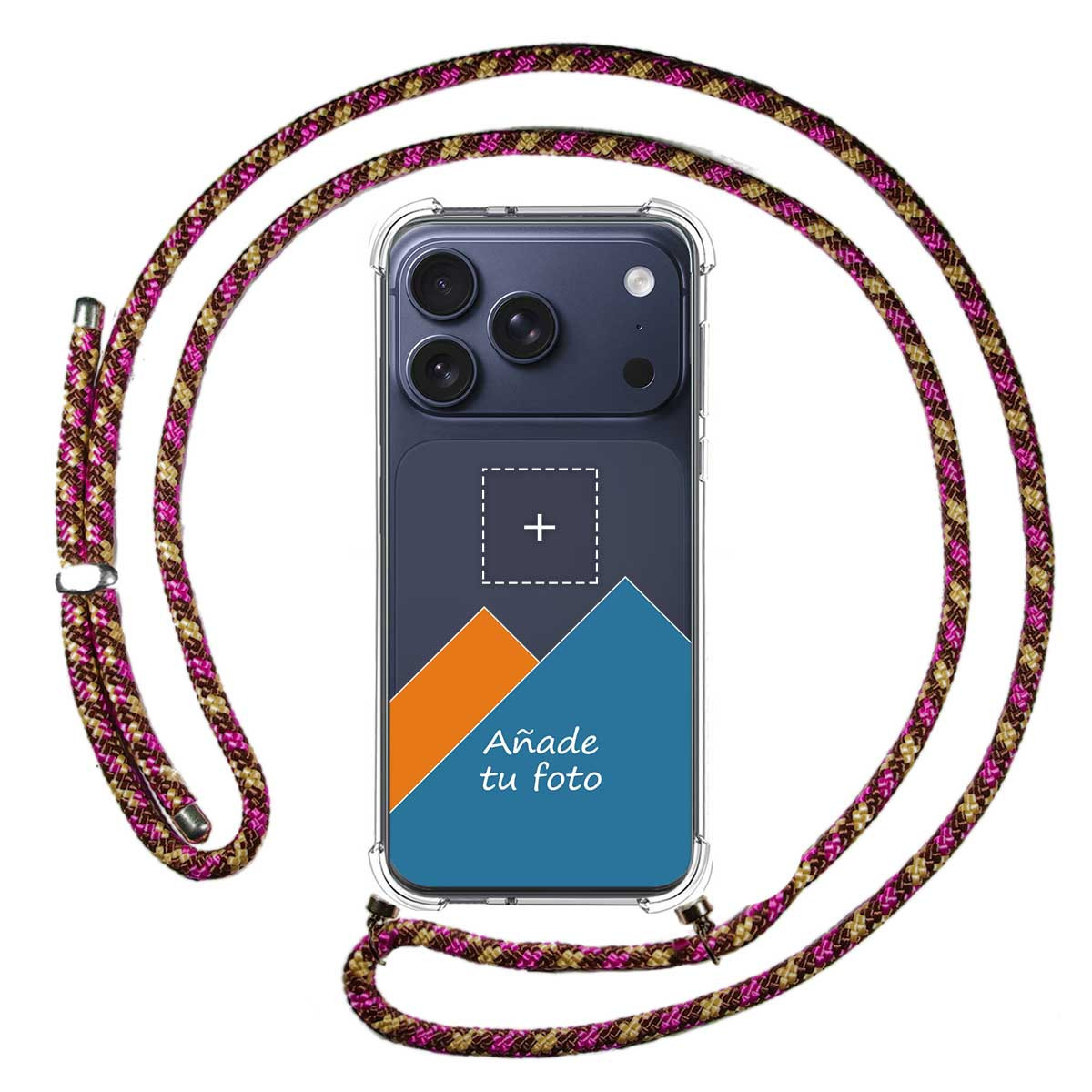 Personaliza tu Funda Colgante Transparente para Iphone 17 Pro Max (6.9) con Cordon Rosa / Dorado Dibujo Personalizada