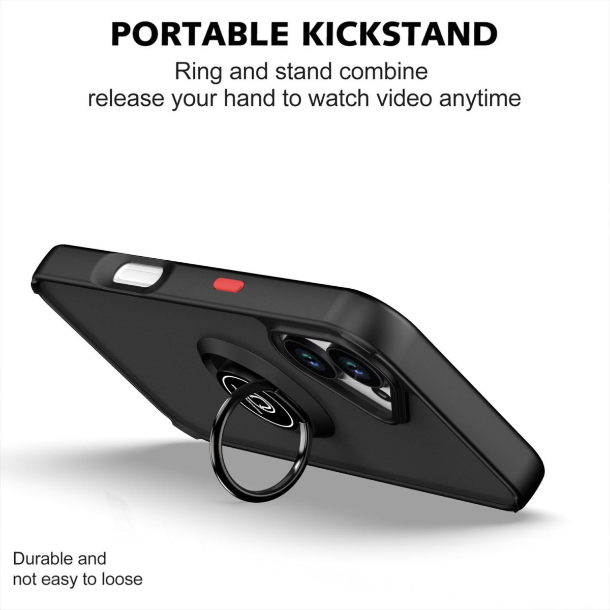 Funda Mate con Borde Negro y Anillo Giratorio 360 para Iphone 17 (6.3)