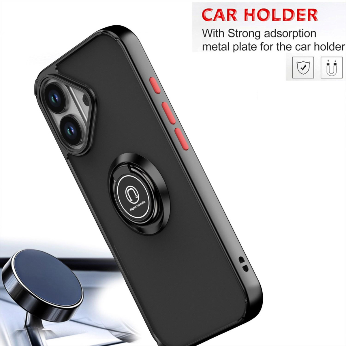 Funda Mate con Borde Negro y Anillo Giratorio 360 para Iphone 17 (6.3)