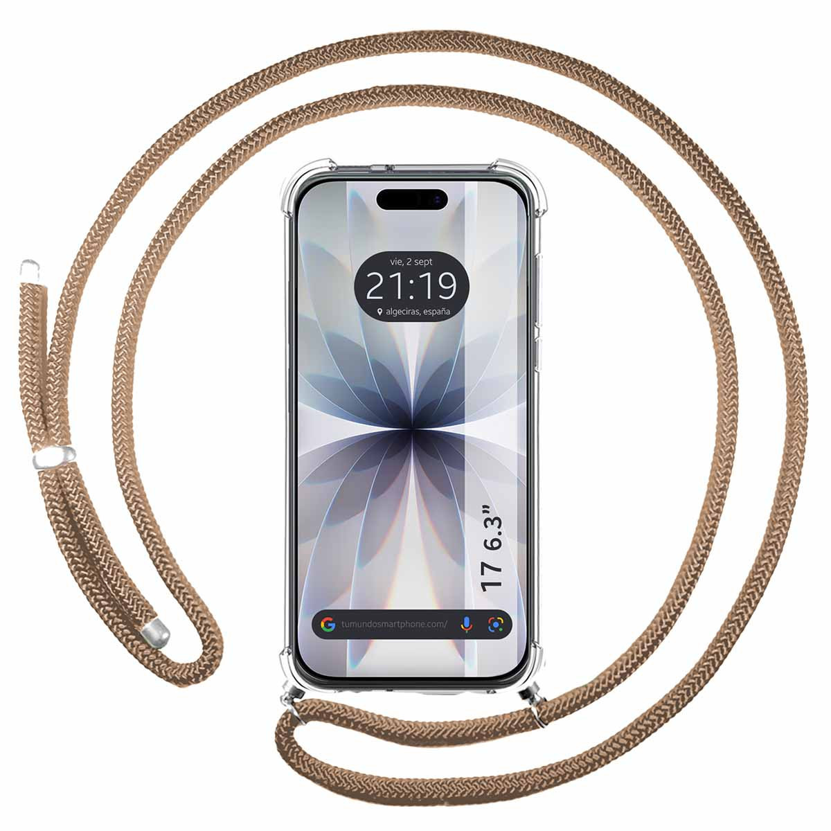 Funda Colgante Transparente para Iphone 17 (6.3) con Cordon Camel