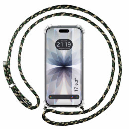 Funda Colgante Transparente para Iphone 17 (6.3) con Cordon Verde / Dorado