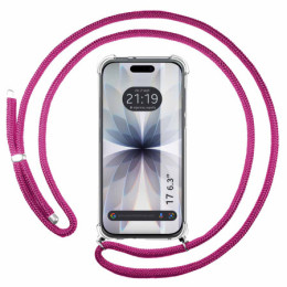 Funda Colgante Transparente para Iphone 17 (6.3) con Cordon Rosa Fucsia