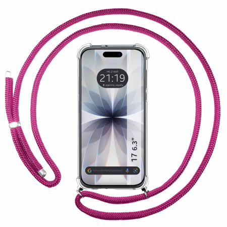 Funda Colgante Transparente para Iphone 17 (6.3) con Cordon Rosa Fucsia