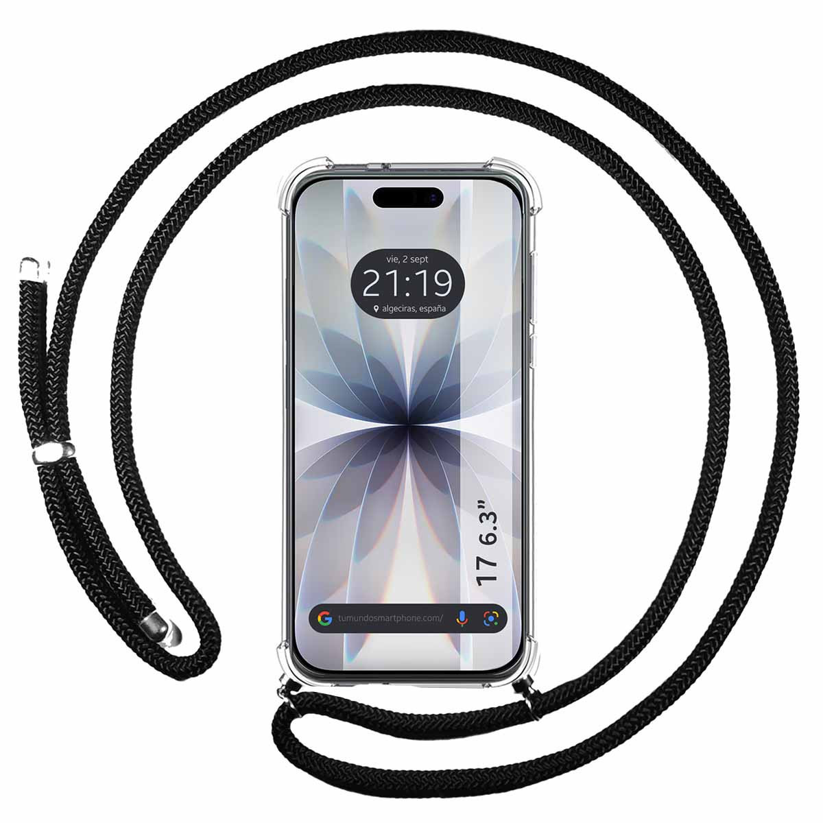 Funda Colgante Transparente para Iphone 17 (6.3) con Cordon Negro
