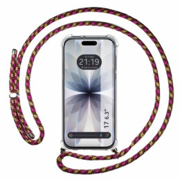 Funda Colgante Transparente para Iphone 17 (6.3) con Cordon Rosa / Dorado