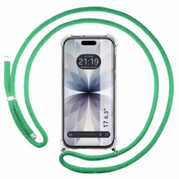 Funda Colgante Transparente para Iphone 17 (6.3) con Cordon Verde Agua