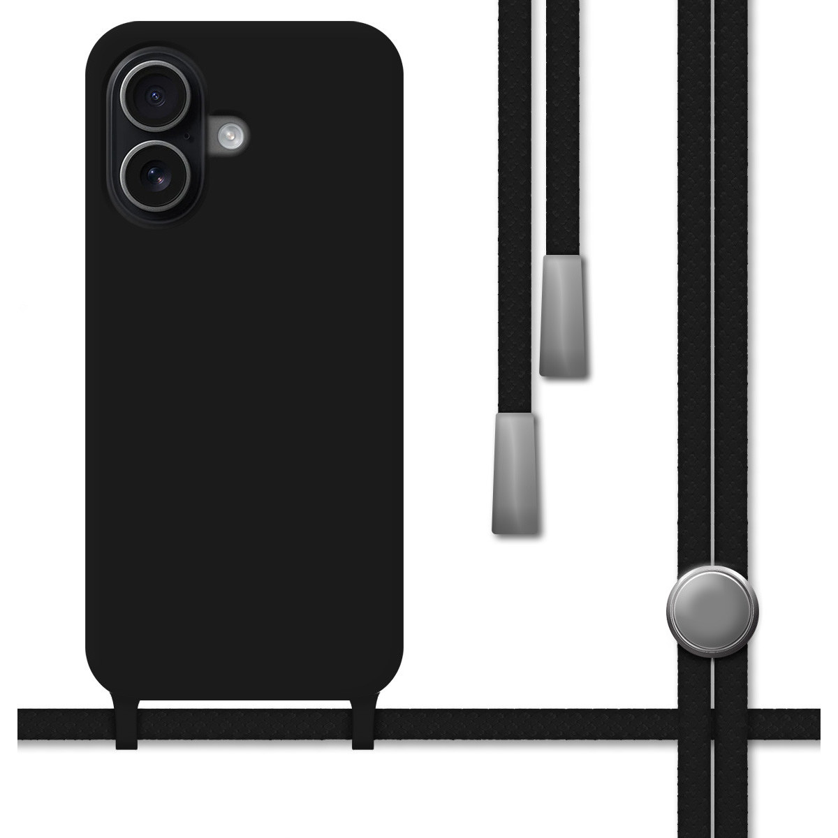 Funda Silicona Líquida con Cordón para Iphone 17 (6.3) color Negra