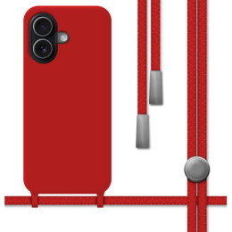 Funda Silicona Líquida con Cordón para Iphone 17 (6.3) color Roja