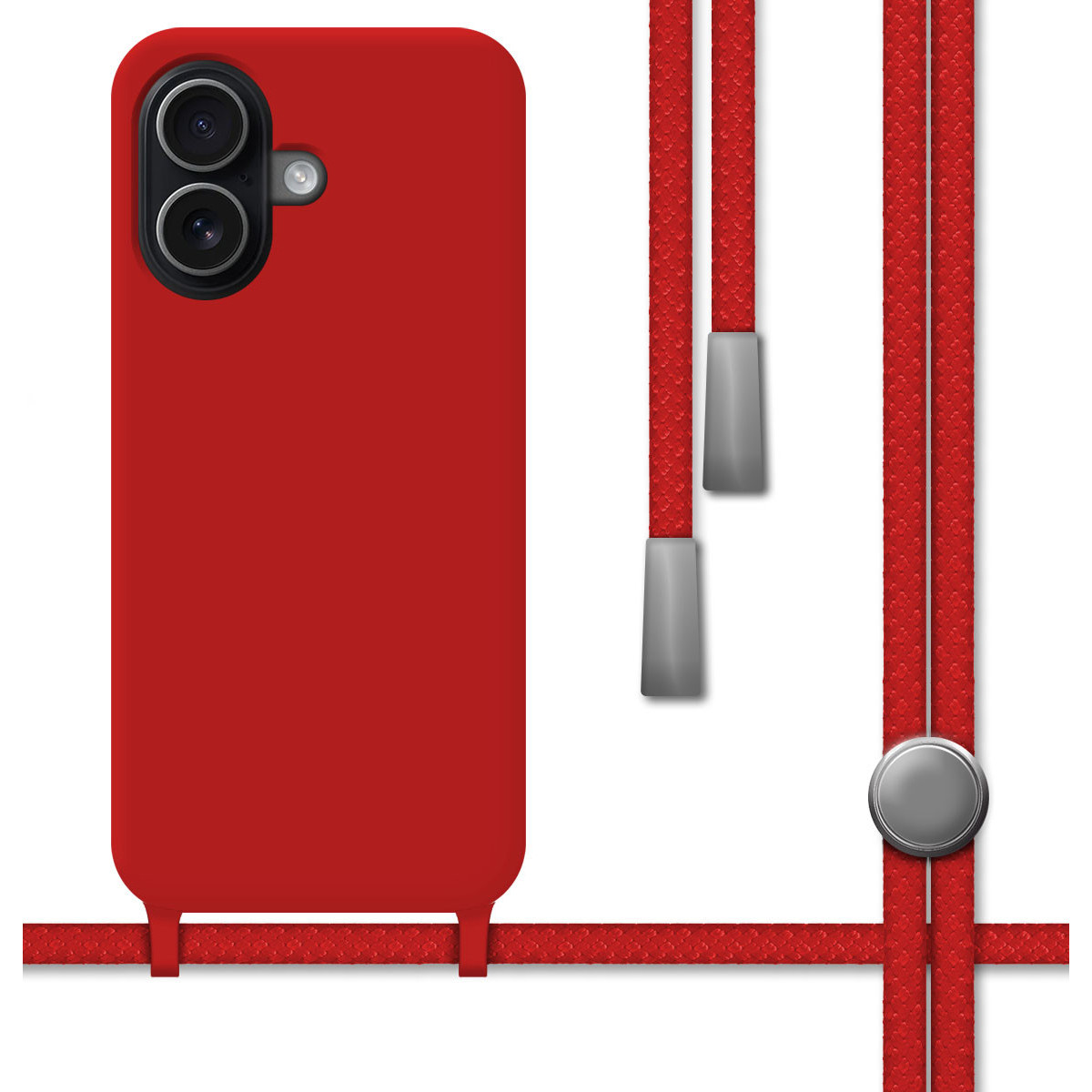 Funda Silicona Líquida con Cordón para Iphone 17 (6.3) color Roja