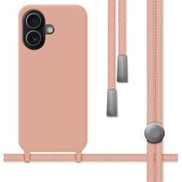 Funda Silicona Líquida con Cordón para Iphone 17 (6.3) color Rosa