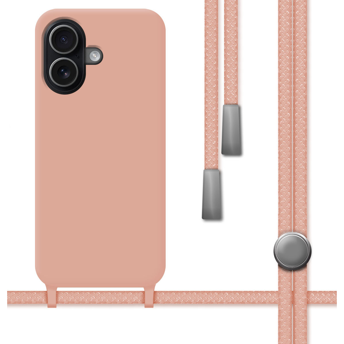 Funda Silicona Líquida con Cordón para Iphone 17 (6.3) color Rosa