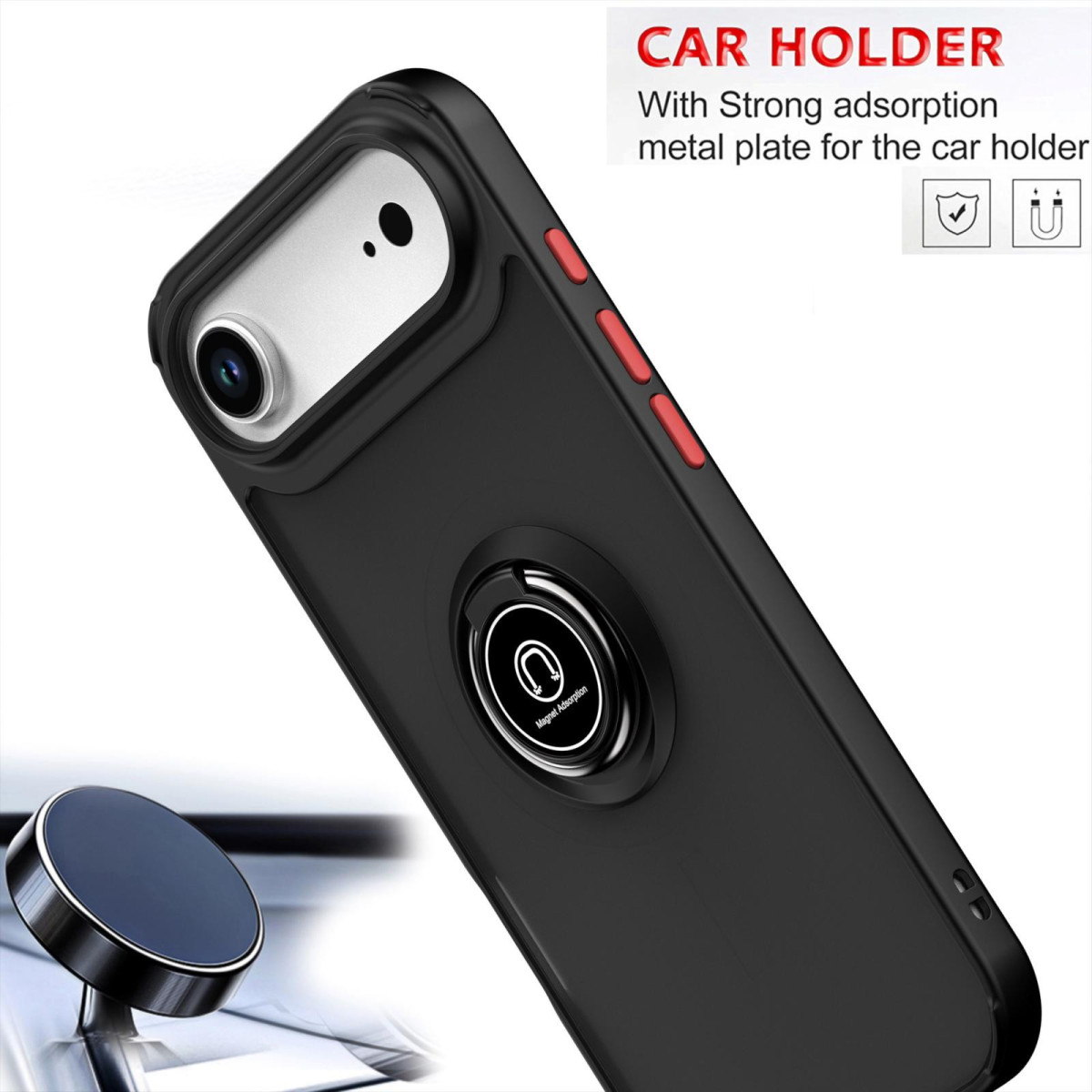 Funda Mate con Borde Negro y Anillo Giratorio 360 para Iphone 17 Air (6.5)