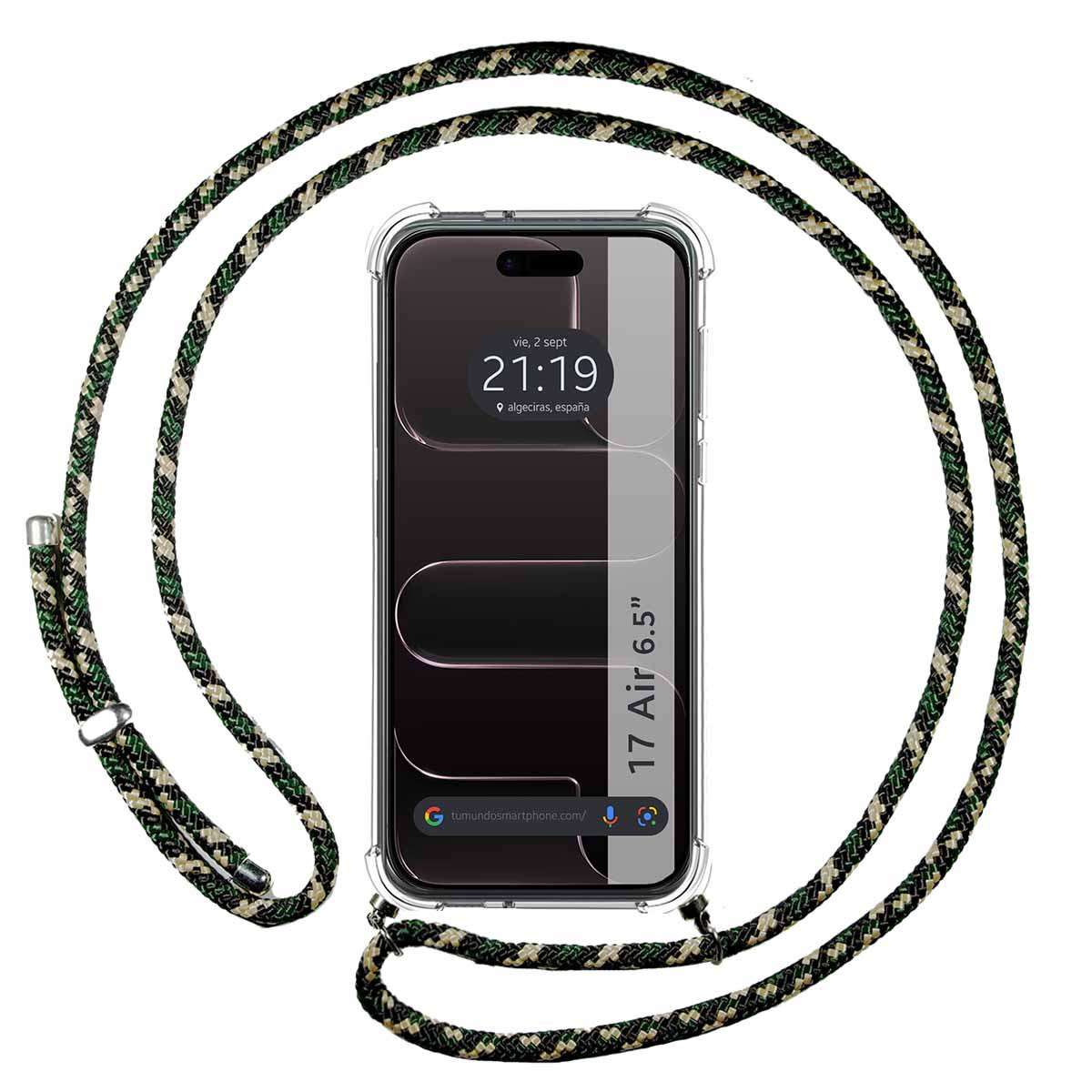 Funda Colgante Transparente para Iphone 17 Air (6.5) con Cordon Verde / Dorado