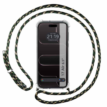 Funda Colgante Transparente para Iphone 17 Air (6.5) con Cordon Verde / Dorado