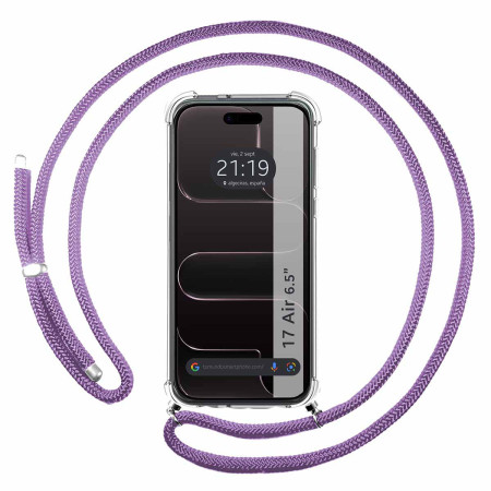 Funda Colgante Transparente para Iphone 17 Air (6.5) con Cordon Morado