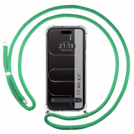 Funda Colgante Transparente para Iphone 17 Air (6.5) con Cordon Verde Agua