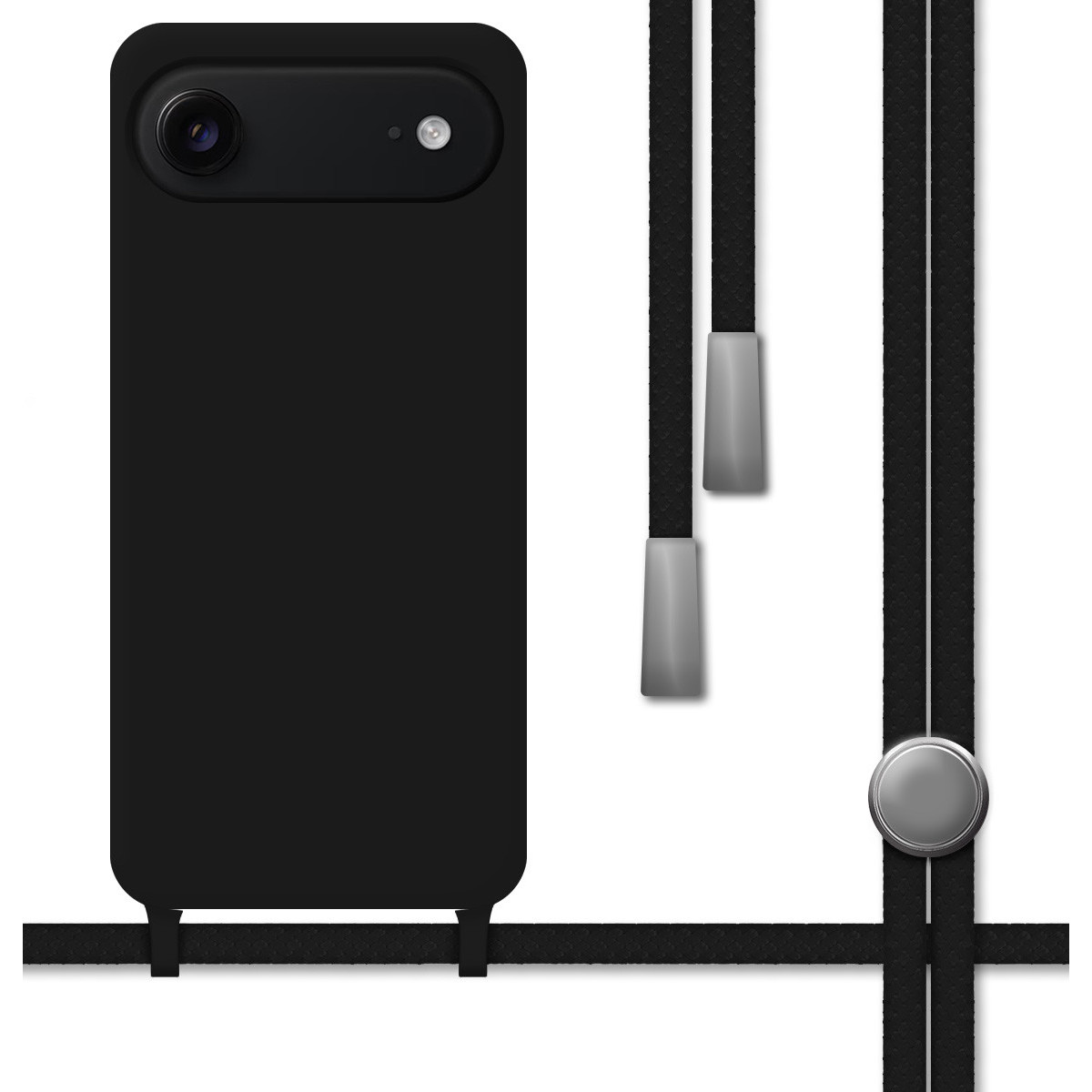 Funda Silicona Líquida con Cordón para Iphone 17 Air (6.5) color Negra