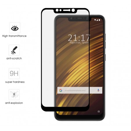 Protector Cristal Templado Frontal Completo Negro para Xiaomi Pocophone F1 Vidrio