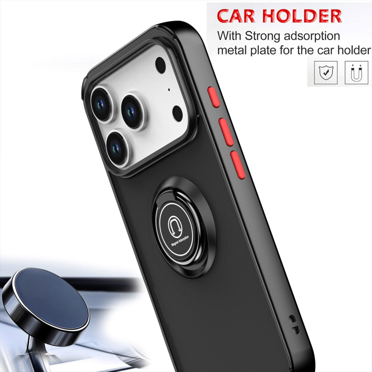 Funda Mate con Borde Negro y Anillo Giratorio 360 para Iphone 17 Pro (6.3)