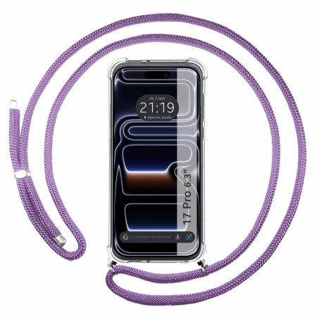Funda Colgante Transparente para Iphone 17 Pro (6.3) con Cordon Morado