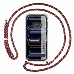 Funda Colgante Transparente para Iphone 17 Pro (6.3) con Cordon Rosa / Dorado