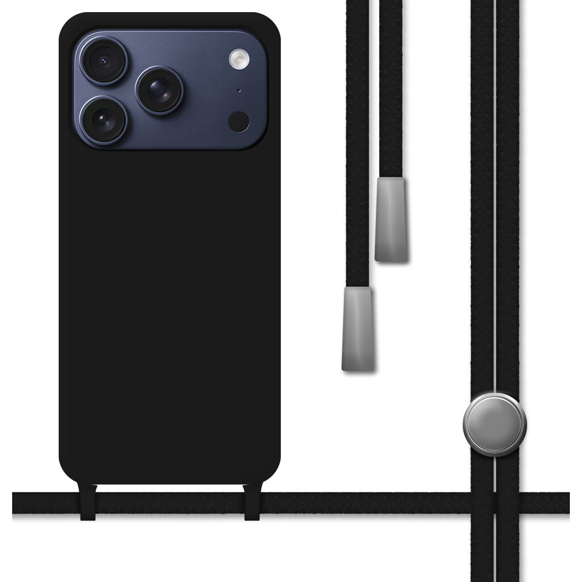 Funda Silicona Líquida con Cordón para Iphone 17 Pro (6.3) color Negra