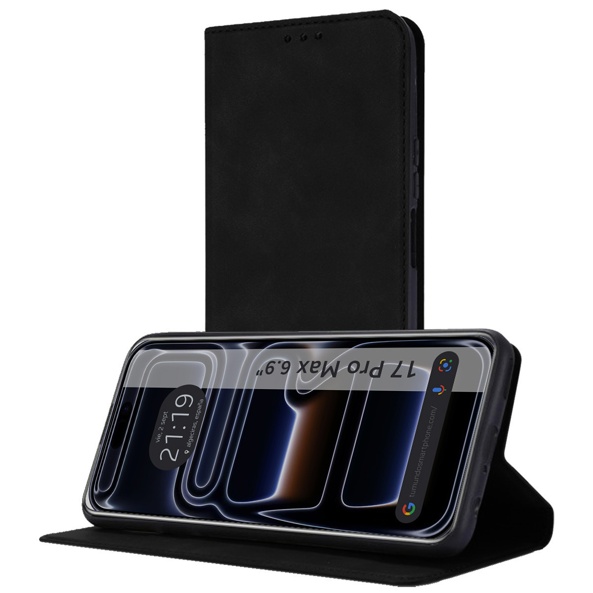 Funda Libro de Polipiel con tarjetero para Iphone 17 Pro Max (6.9) color Negra