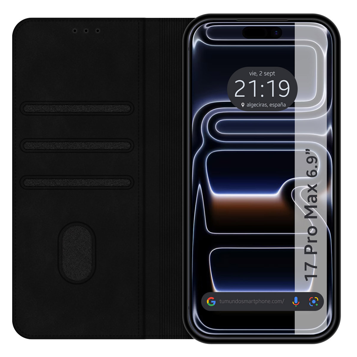 Funda Libro de Polipiel con tarjetero para Iphone 17 Pro Max (6.9) color Negra