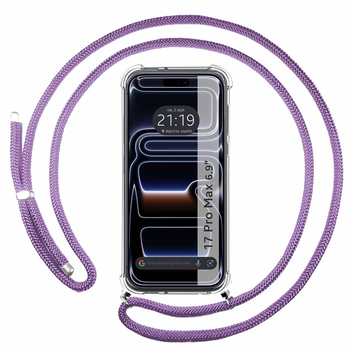 Funda Colgante Transparente para Iphone 17 Pro Max (6.9) con Cordon Morado
