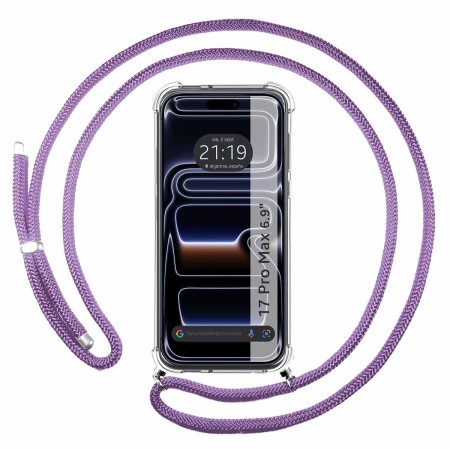 Funda Colgante Transparente para Iphone 17 Pro Max (6.9) con Cordon Morado