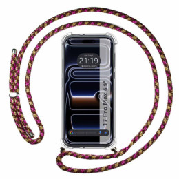 Funda Colgante Transparente para Iphone 17 Pro Max (6.9) con Cordon Rosa / Dorado