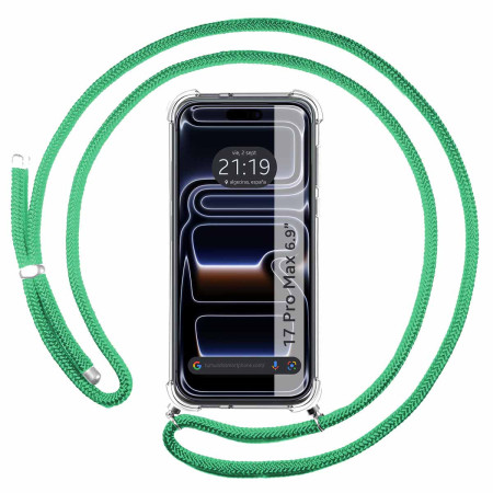 Funda Colgante Transparente para Iphone 17 Pro Max (6.9) con Cordon Verde Agua