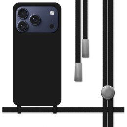 Funda Silicona Líquida con Cordón para Iphone 17 Pro Max (6.9) color Negra