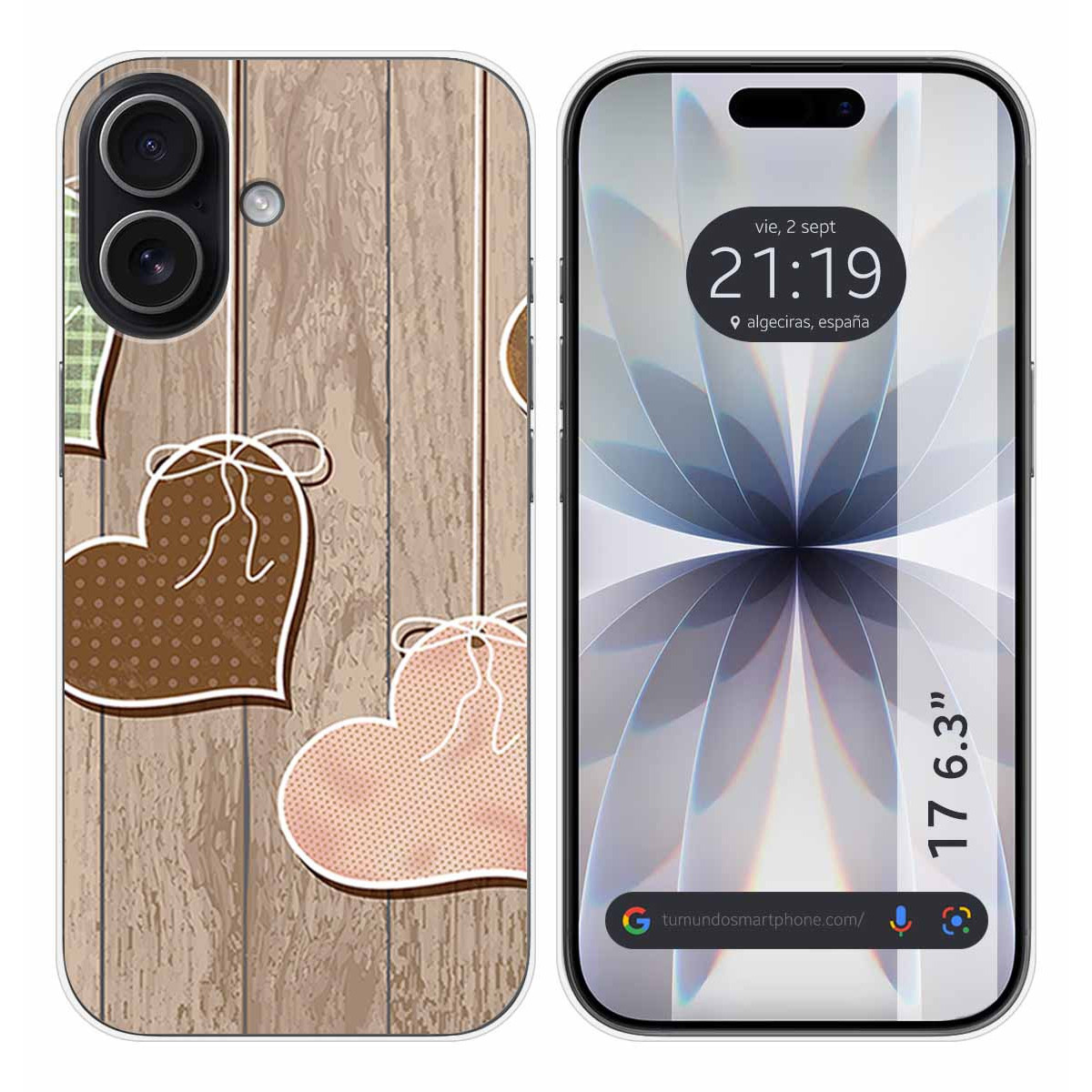 Funda Silicona para Iphone 17 (6.3) diseño Corazones Madera Dibujos