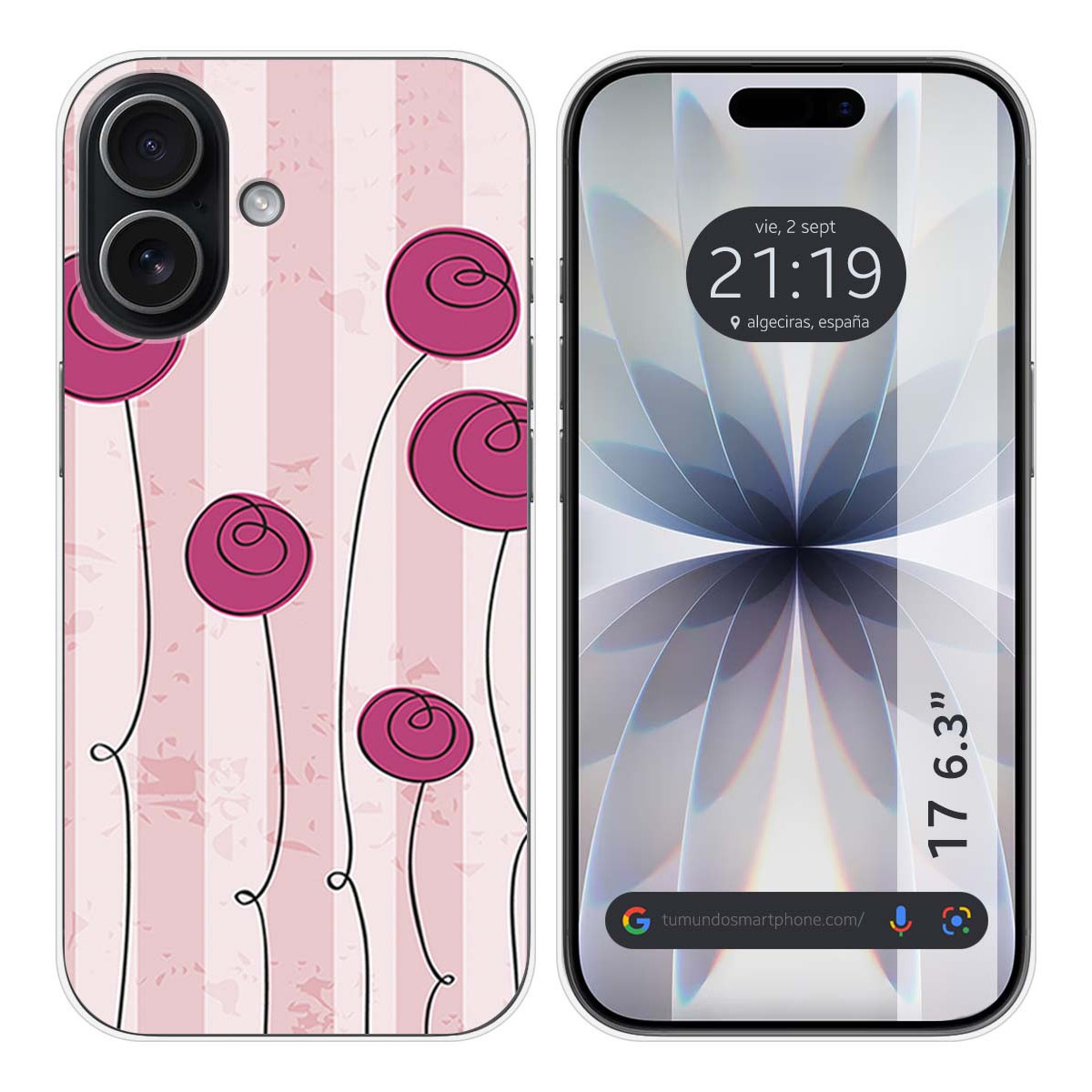 Funda Silicona para Iphone 17 (6.3) diseño Flores Vintage Dibujos