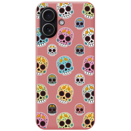 Funda Silicona Líquida Rosa para Iphone 17 (6.3) diseño Catrina Dibujos
