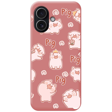 Funda Silicona Líquida Rosa para Iphone 17 (6.3) diseño Cerdos Dibujos