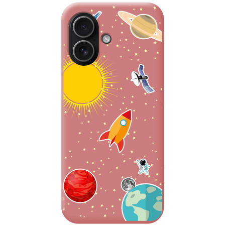 Funda Silicona Líquida Rosa para Iphone 17 (6.3) diseño Espacio Dibujos