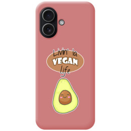 Funda Silicona Líquida Rosa para Iphone 17 (6.3) diseño Vegan Life Dibujos