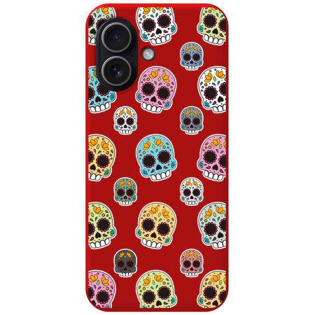 Funda Silicona Líquida Roja para Iphone 17 (6.3) diseño Catrina Dibujos