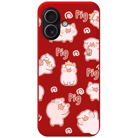 Funda Silicona Líquida Roja para Iphone 17 (6.3) diseño Cerdos Dibujos