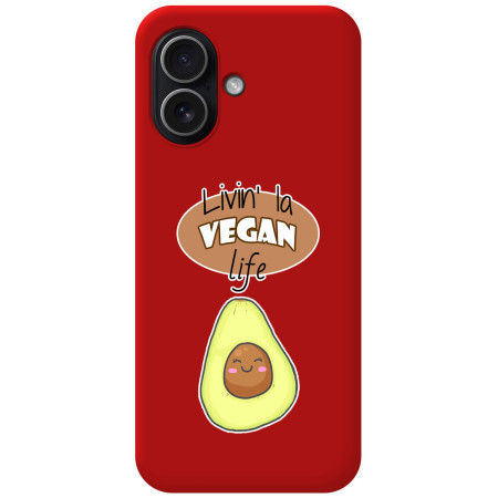 Funda Silicona Líquida Roja para Iphone 17 (6.3) diseño Vegan Life Dibujos