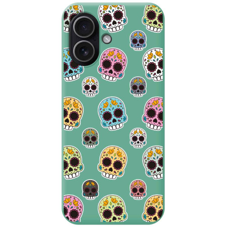 Funda Silicona Líquida Verde para Iphone 17 (6.3) diseño Catrina Dibujos