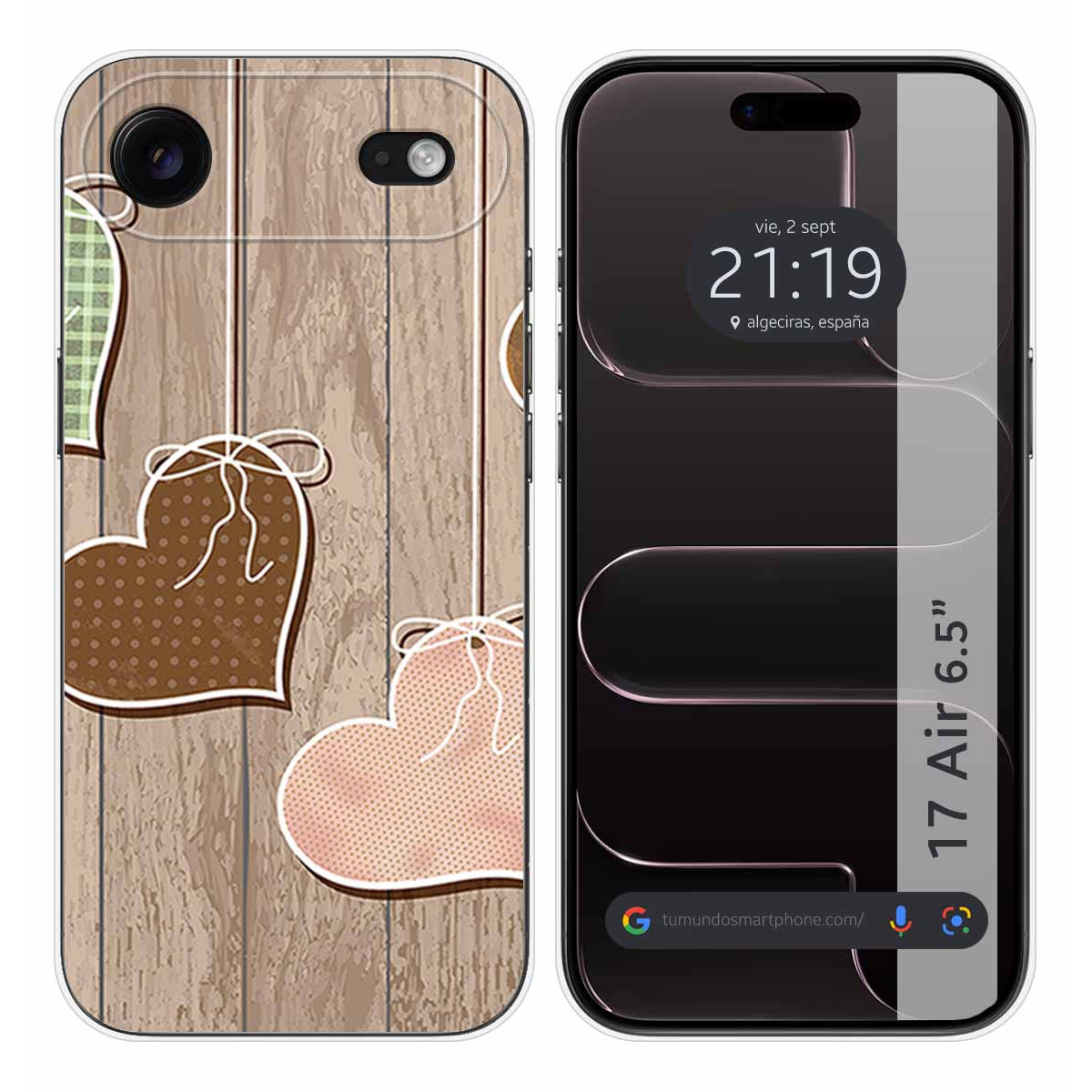 Funda Silicona para Iphone 17 Air (6.5) diseño Corazones Madera Dibujos
